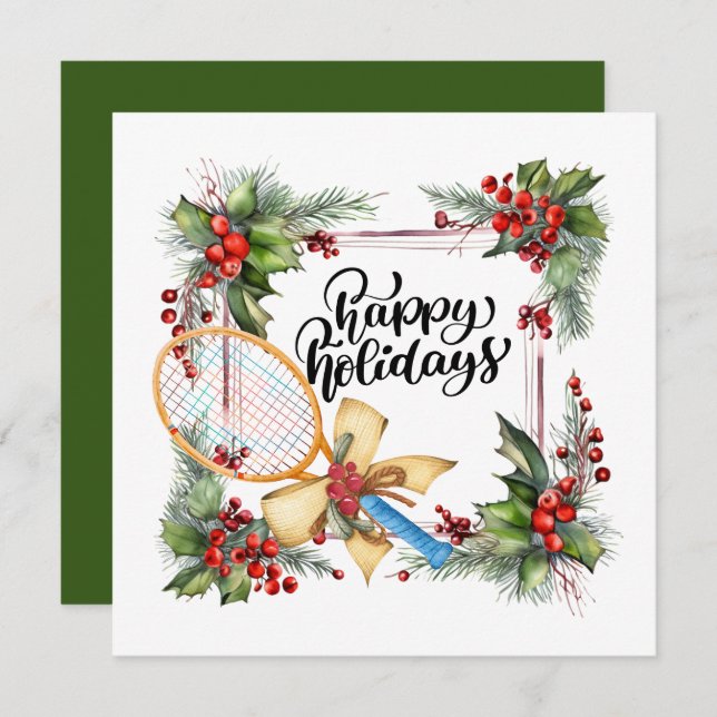 Tennis Christmas with Racket  watercolor Holiday Card (Front/Back)