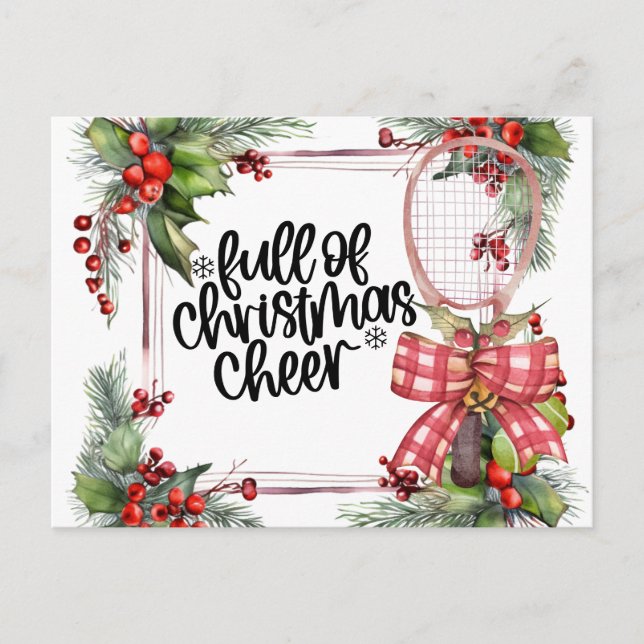 Tennis Christmas with Racket  watercolor Holiday Postcard (Front)