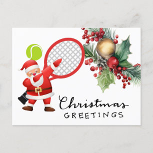 Tennis Christmas with Racket watercolor Holiday Postcard
