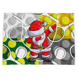 Tennis Christmas with Santa Claus and racket Large Gift Bag