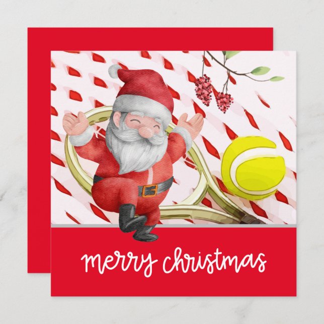 Tennis Christmas with Santa Claus for PLAYER  Holiday Card (Front/Back)
