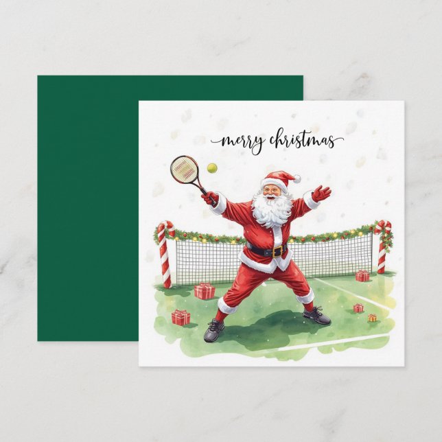 Tennis Christmas with Santa Claus Holiday Card (Front/Back)