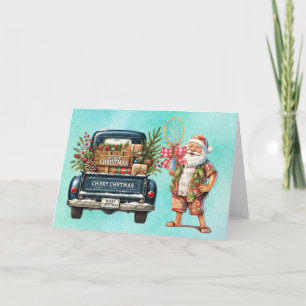 Tennis Christmas with Santa Claus Holiday Card