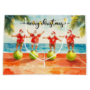 Tennis Christmas with Santa Claus in Hawaii Shirt Large Gift Bag