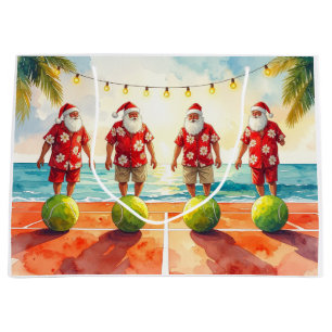 Tennis Christmas with Santa Claus in Hawaii Shirt Large Gift Bag