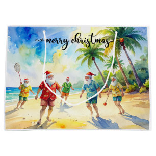 Tennis Christmas with Santa Claus in Hawaii Shirt Large Gift Bag