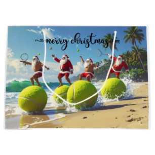 Tennis Christmas with Santa Claus Large Gift Bag