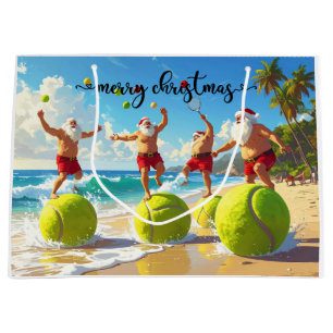 Tennis Christmas with Santa Claus Large Gift Bag