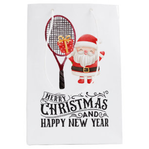 Tennis Christmas with Santa CLAUS Medium Gift Bag