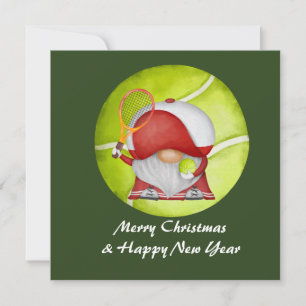 Tennis Christmas with Santa Claus on green  Holida Holiday Card