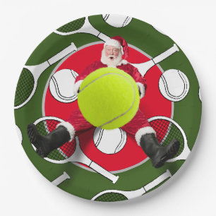 Tennis Christmas with Santa Claus Paper Plate