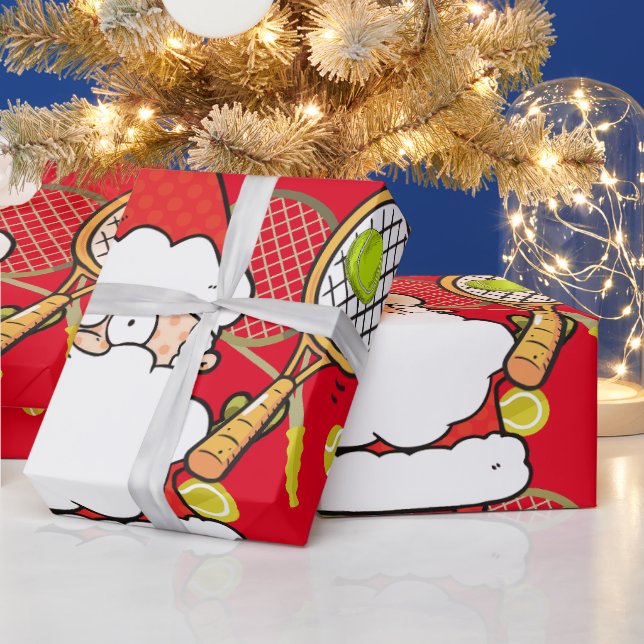 Tennis Christmas with Santa Claus Wrapping Paper (Holidays)