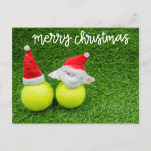 Tennis Christmas with Santa hat on tennis ball Postcard