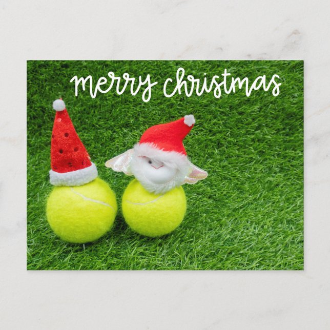 Tennis Christmas with Santa hat on tennis ball  Postcard (Front)