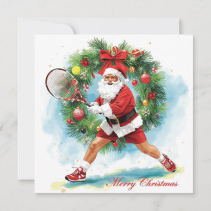 Tennis Christmas with Santa on the court Holiday Card