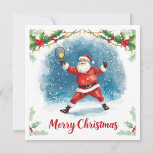 Tennis Christmas with Santa on the court Holiday Card