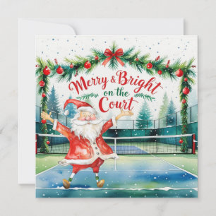 Tennis Christmas with Santa on the court Holiday Card