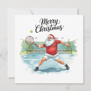 Tennis Christmas with Santa on the court Holiday Card