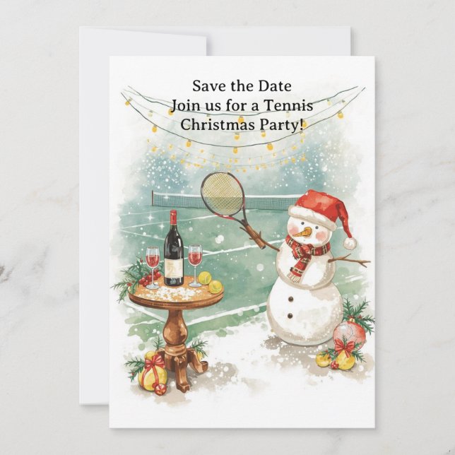 Tennis Christmas with Snowman  Invitation (Front)