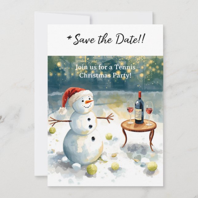 Tennis Christmas with Snowman  Invitation (Front)