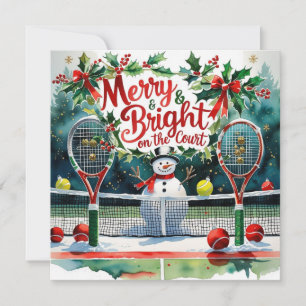 Tennis Christmas with Snowman on the court Holiday Card