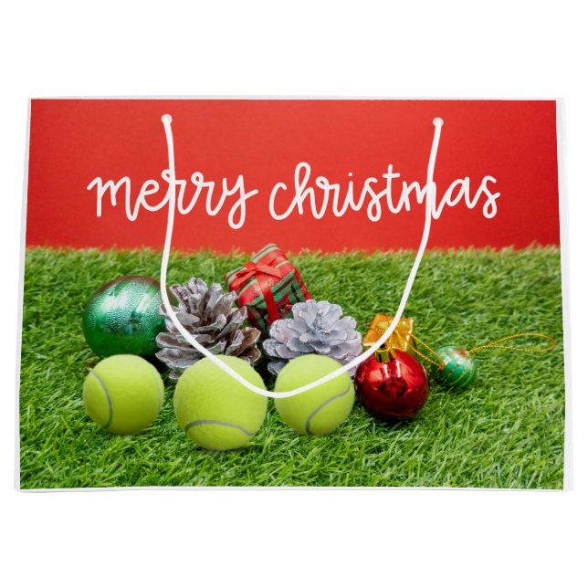 Tennis Christmas with tennis ball and presents  Large Gift Bag (Front)