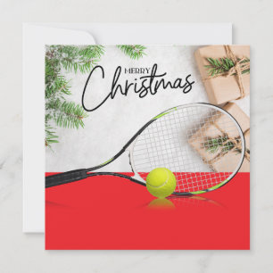 Tennis Christmas with tennis ball and racket Holiday Card