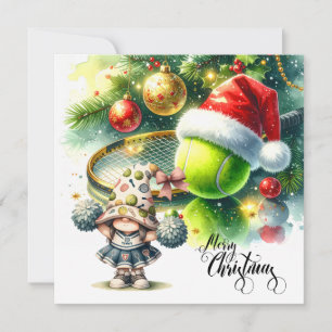 Tennis Christmas with tennis ball and racket Holiday Card