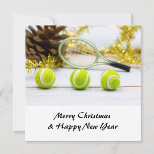 Tennis Christmas with tennis ball and racket Holiday Card