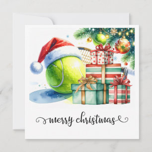 Tennis Christmas with tennis ball and racket Holiday Card