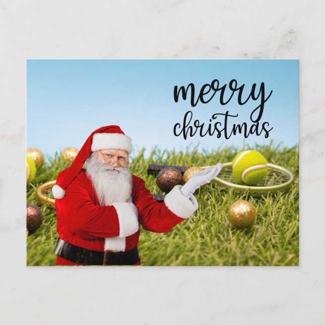 Tennis Christmas with tennis ball and racket Holiday Postcard (Front)