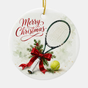 Tennis Christmas with tennis ball and Santa   Ceramic Tree Decoration