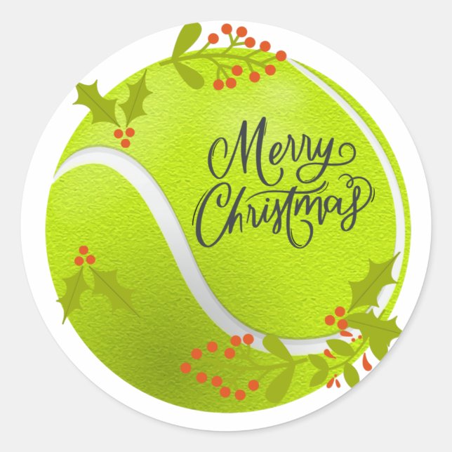 Tennis Christmas with tennis ball and Santa   Classic Round Sticker (Front)