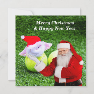 Tennis Christmas with tennis ball and Santa Claus  Holiday Card
