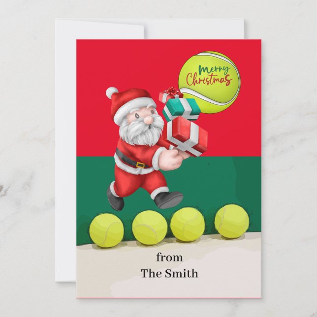 Tennis Christmas with tennis ball and Santa Claus  Holiday Card (Front)