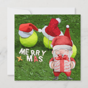 Tennis Christmas with tennis ball and Santa hat Ho Holiday Card