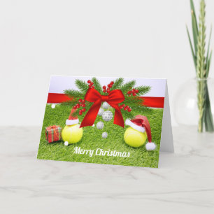 Tennis Christmas with tennis ball and Santa hat Holiday Card