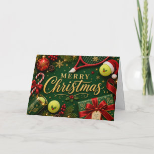 Tennis Christmas with tennis ball and Santa hat Holiday Card