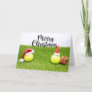 Tennis Christmas with tennis ball and Santa hat Holiday Card