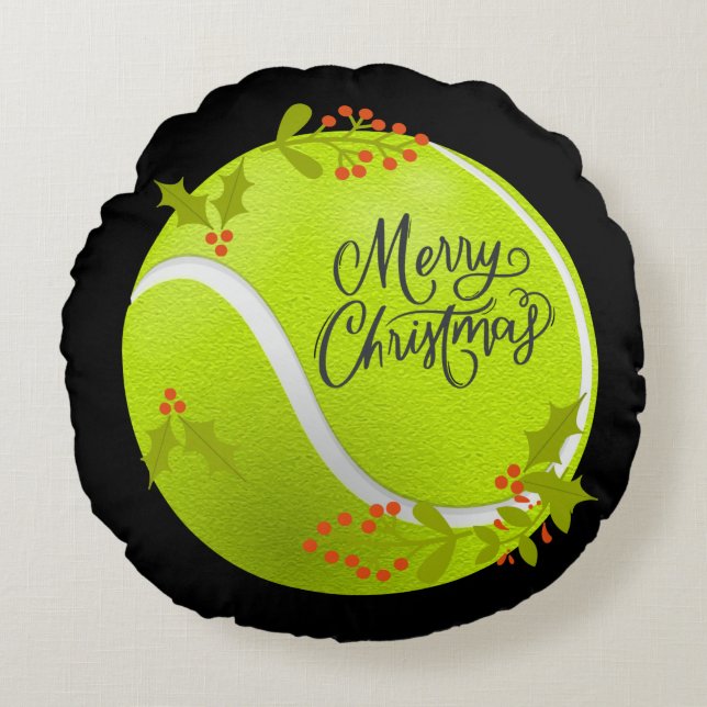 Tennis Christmas with tennis ball and Santa   Round Cushion (Front)