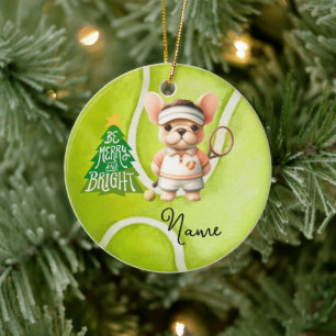 Tennis Christmas with tennis ball for boy player Ceramic Tree Decoration