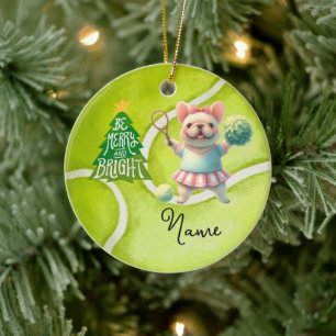 Tennis Christmas with tennis ball for girl player Ceramic Tree Decoration