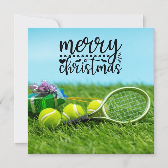 Tennis Christmas with tennis ball  gift ornament H Holiday Card (Front)