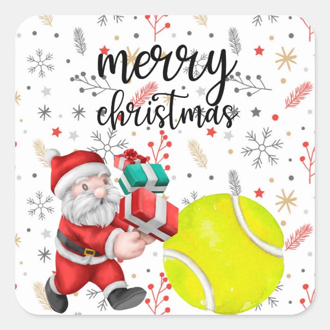 Tennis Christmas with tennis ball Santa Claus  Square Sticker (Front)