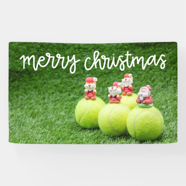 Tennis Christmas with tennis ball with Santa Claus Banner (Horizontal)