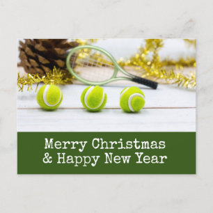 Tennis Christmas with tennis themed Holiday Postcard