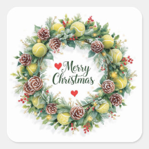 Tennis Christmas wreath for Christmas Party Square Sticker