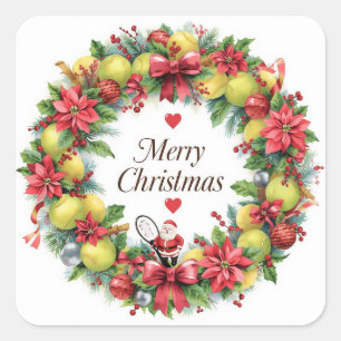 Tennis Christmas wreath for Christmas Party Square Sticker