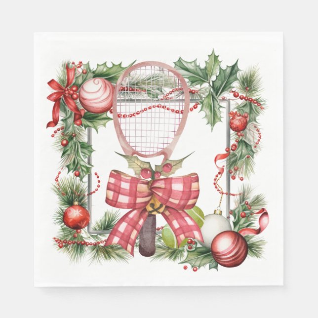 Tennis Christmas Wreath Watercolor Napkin (Front)