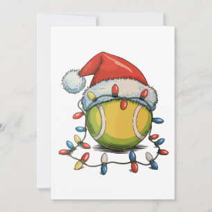 Tennis Christmas Xmas Lights Santa Hat Sports Holiday Card